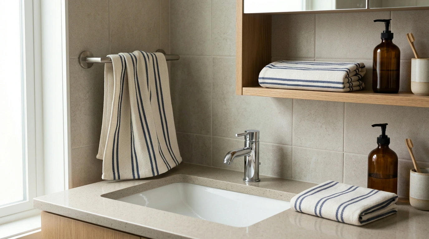 A Sink-Side Refresh With a 2-Piece Striped Towel Set