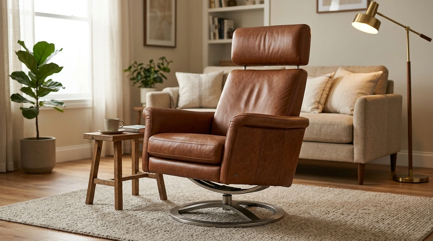 Leather Swivel Rocker Chair w/ Adjustable Headrest