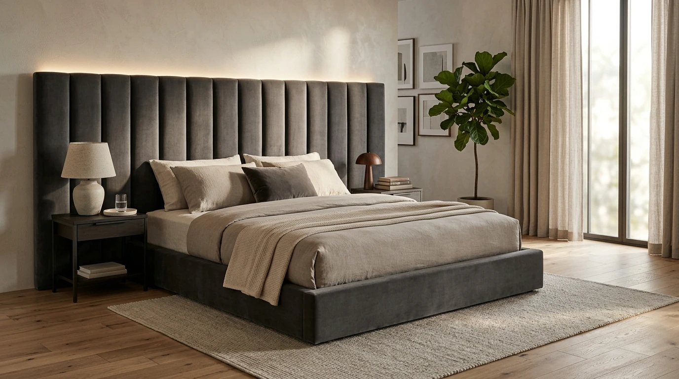 Velvet King Platform Bed: 60-Inch Headboard + LEDs