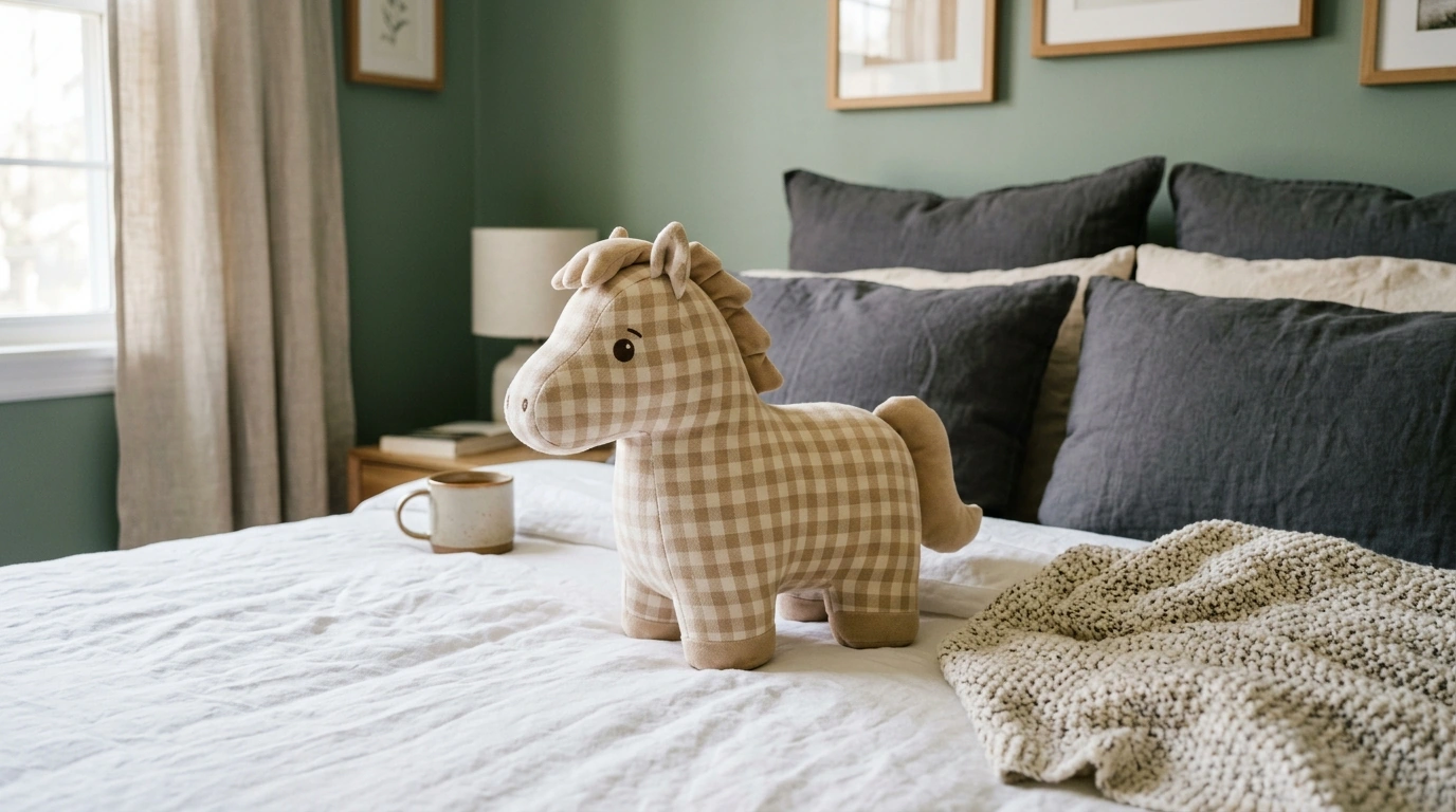 Warm Checkered Pony Plush Pillow for Cute Cozy Décor